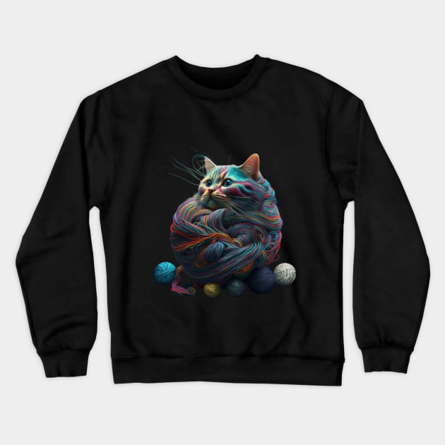 trippy yarn ball kitten 1 Crewneck Sweatshirt by Ginta Art Abstract 